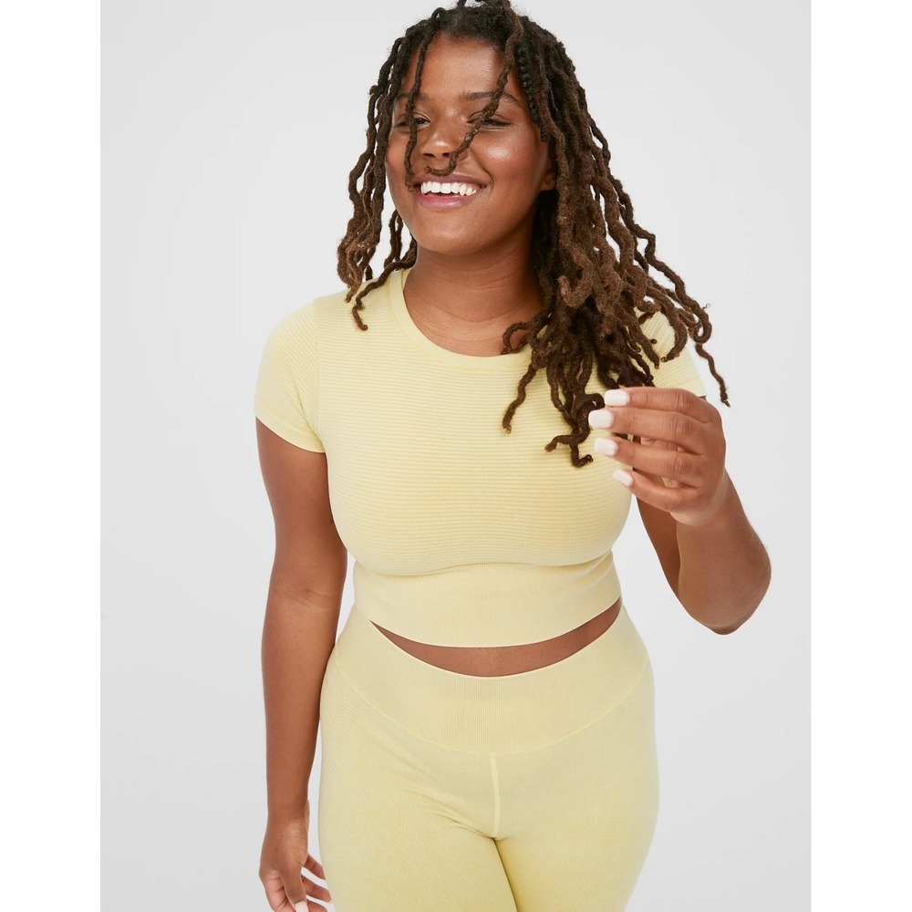 OFFLINE by‎ Aerie Ribbed Crop Top Batalia Green Short Sleeve Athletic Shirt M